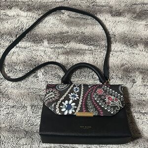Ted Baker Black and Pink Floral Crossbody Bag